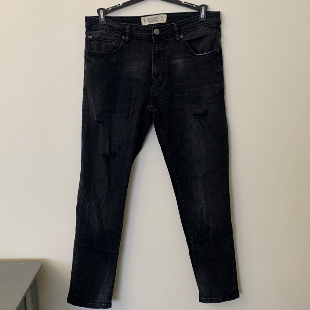 Akademiks Jeanius Black Slim/Skinny Fit Distressed Jeans Size 34x30